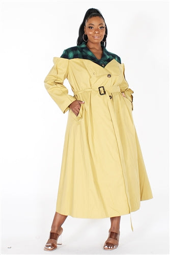 HINT OF PLAID TRENCH GREEN 3X