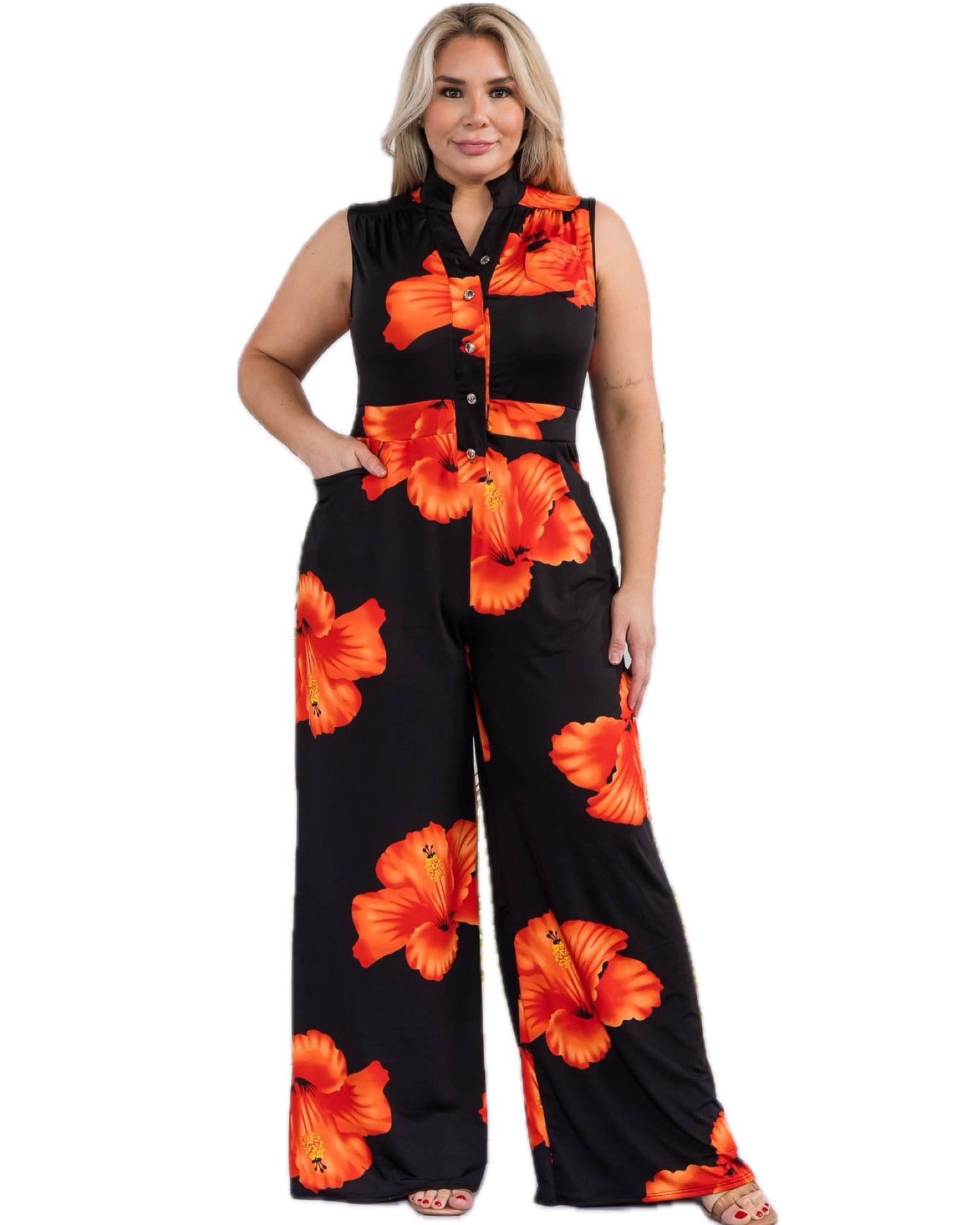 Natural Beauty orange flower jumpsuit 2x