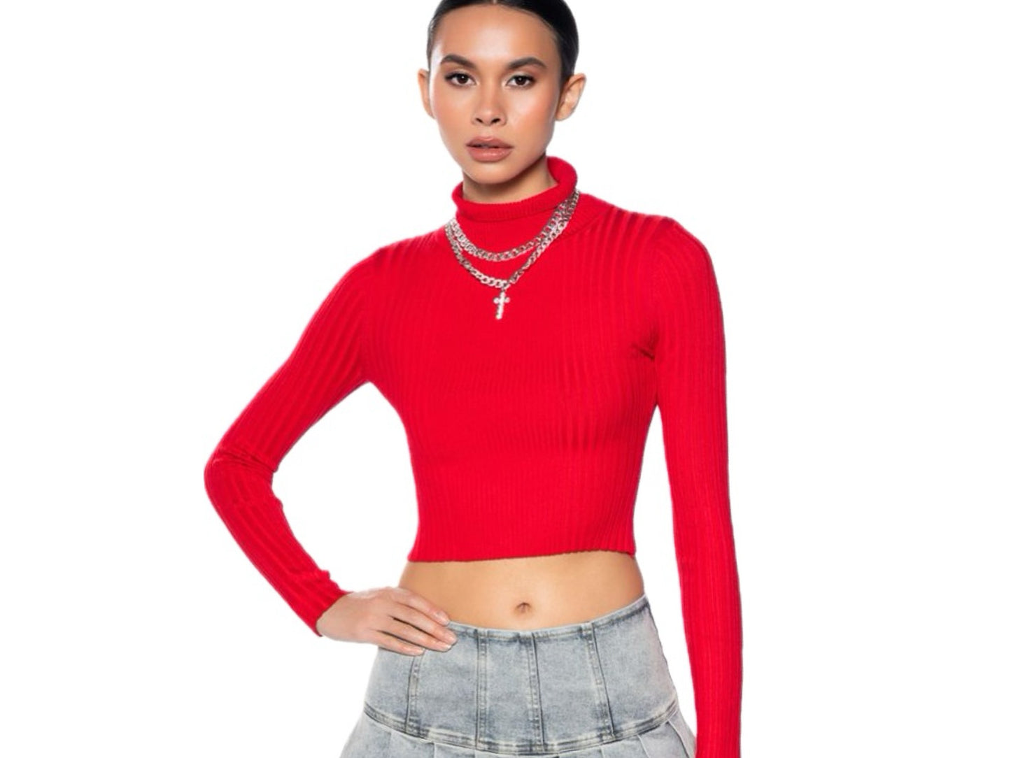 Red stretch ribbed crop top L-2x