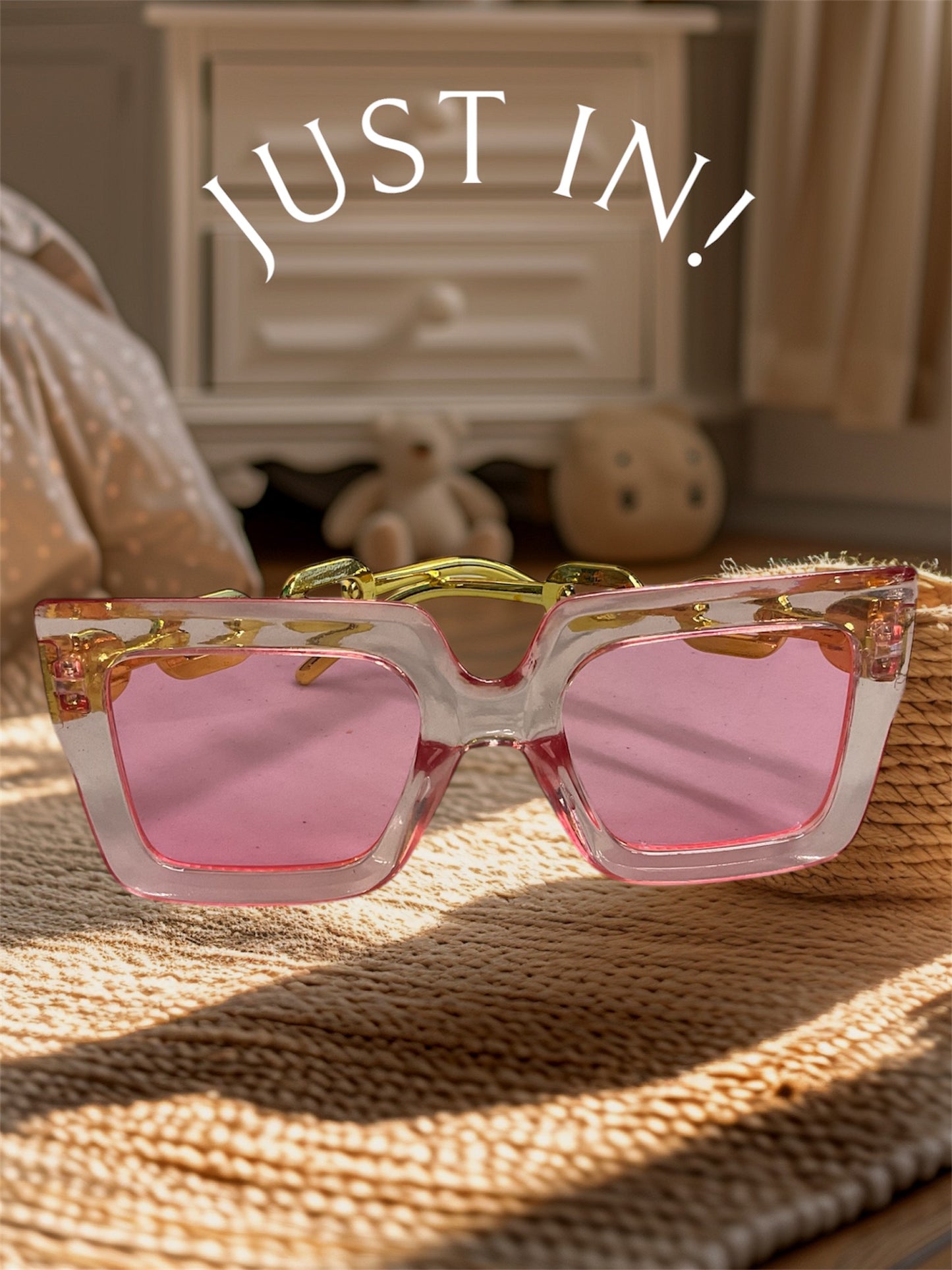 Clear Pink and Chain Square Frames