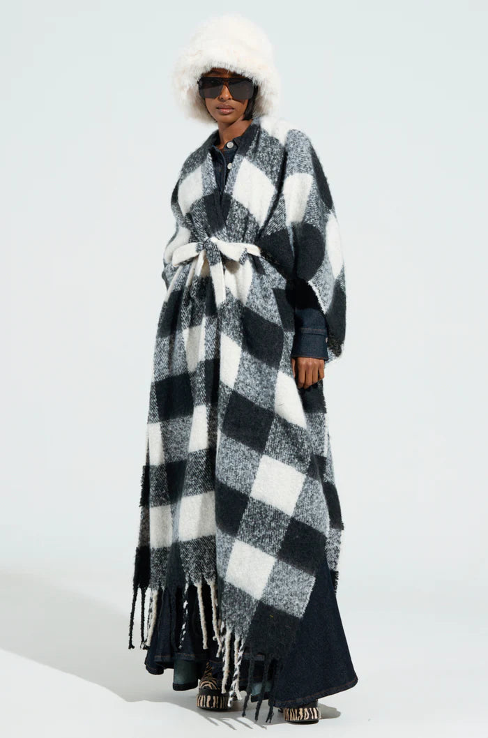 B/W Buffalo Plaid Poncho