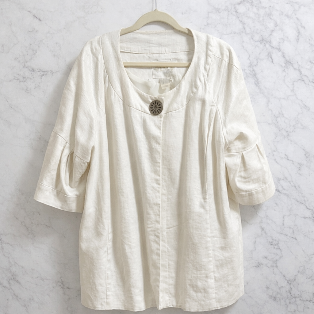 Linen Cream Metallic Snap Jkt 3x