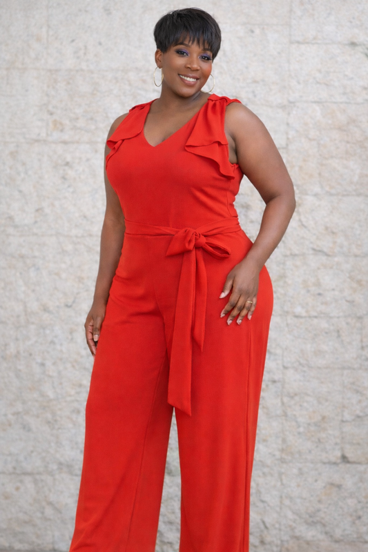 Bow jumpsuit red XL
