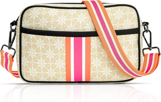 Beige Flower Neoprene Crossbody Bag