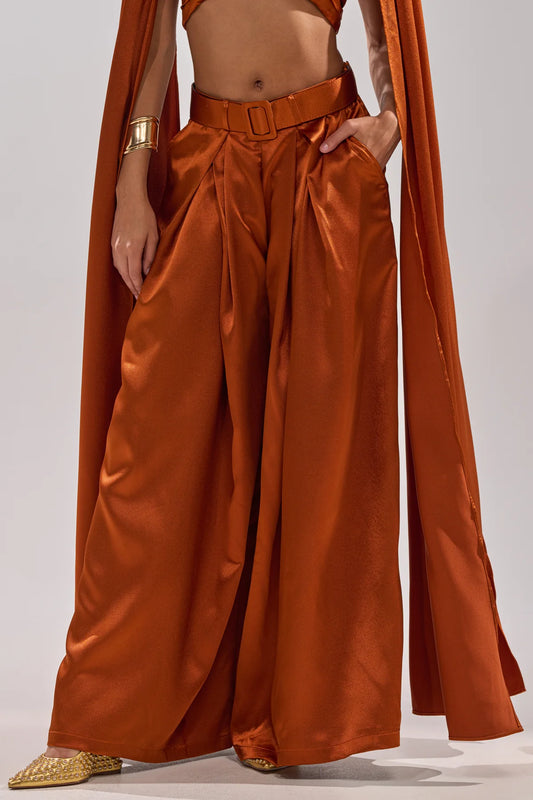 Rust Satin Wide Leg Pants 1x