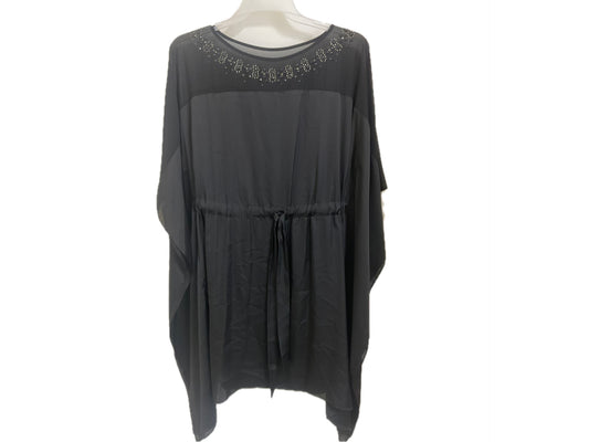 Black Satin & Stone Draw Kaftan Med