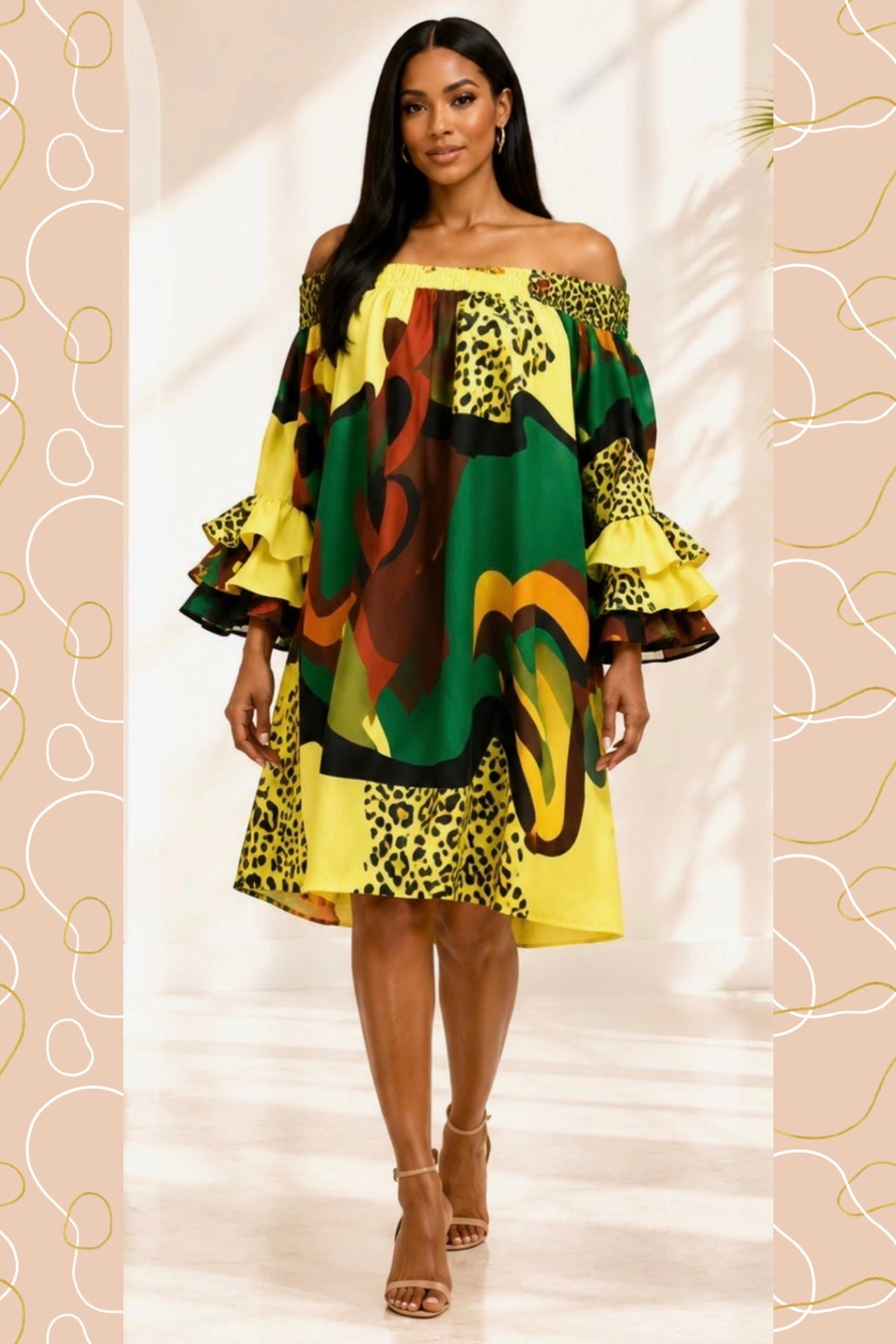 Off the shoulder multi tier sleeve dress