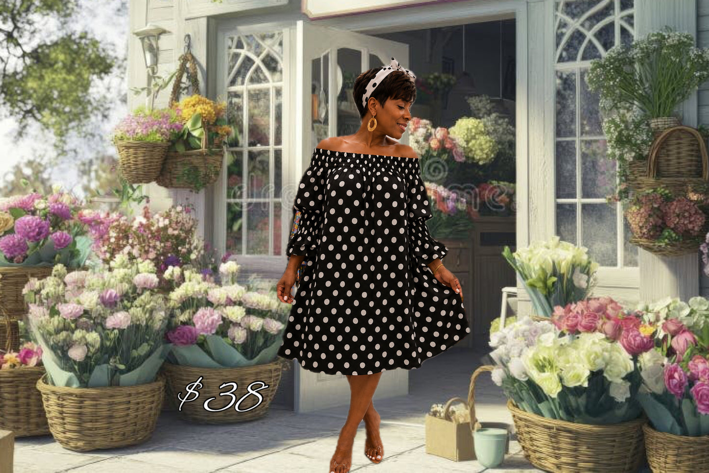 Black Off the Shoulder Dot Dress