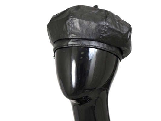 Faux Leather Beret Black