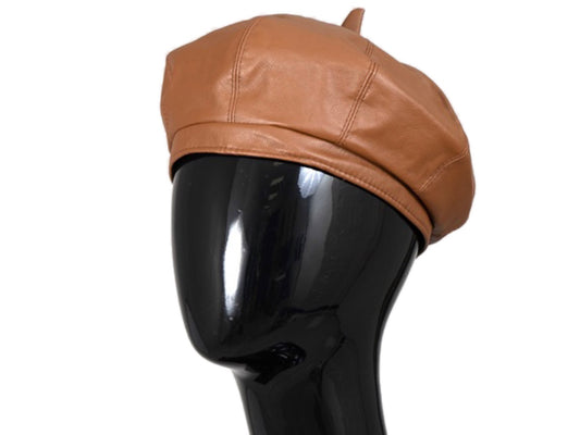 Faux Leather Beret brown