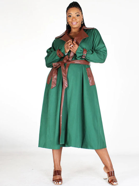 Emerald and Faux Trench Coat 1x