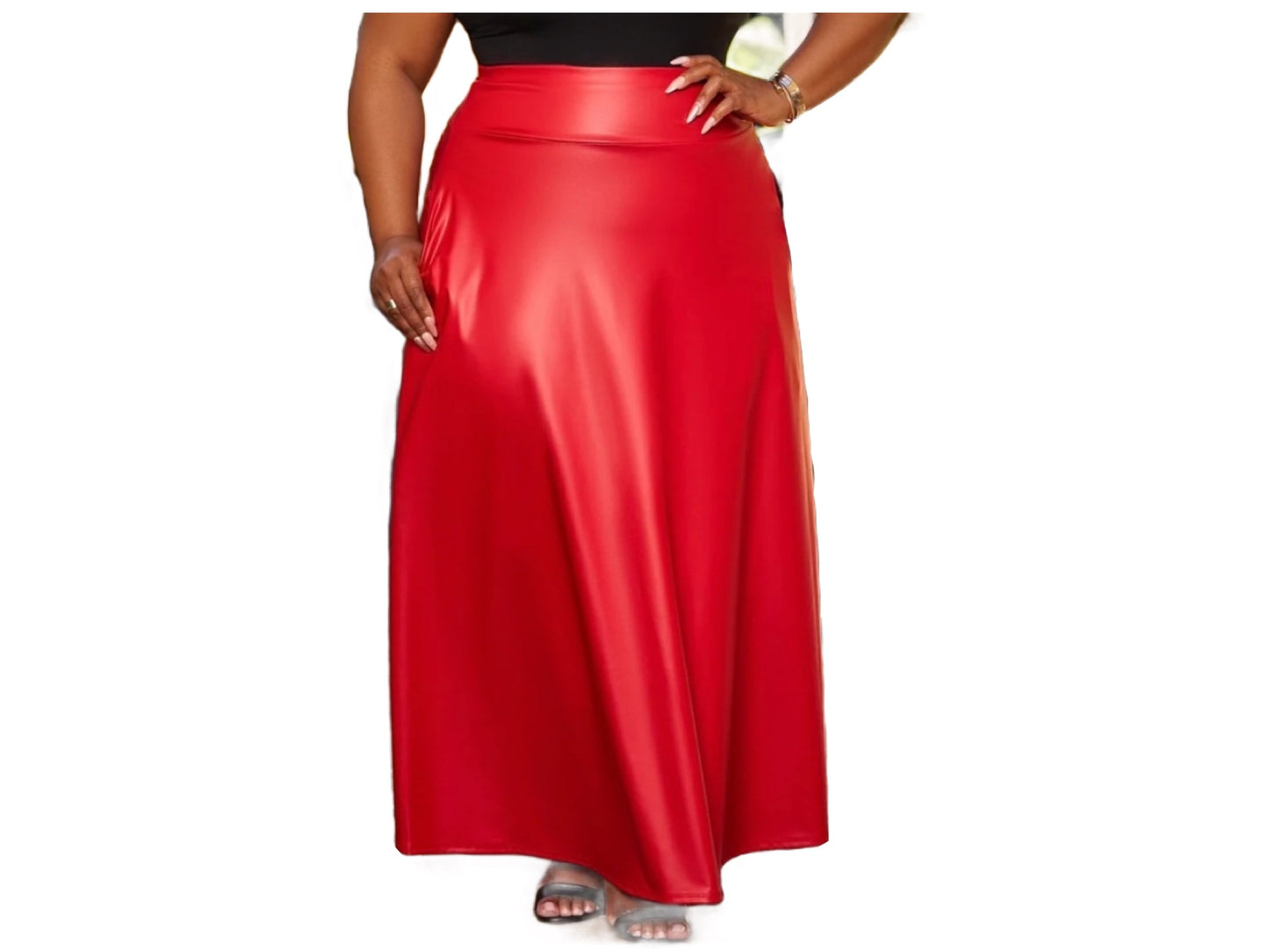 City Flare Faux Leather Maxi Skirt