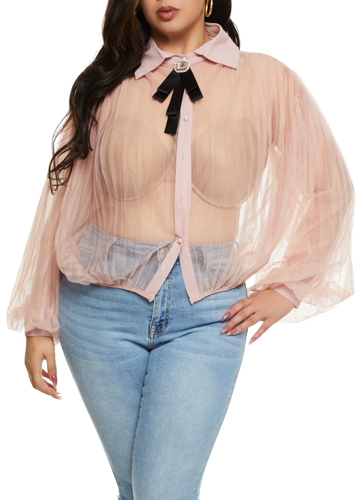 Poised and Pleated Pink Sheer top 1x