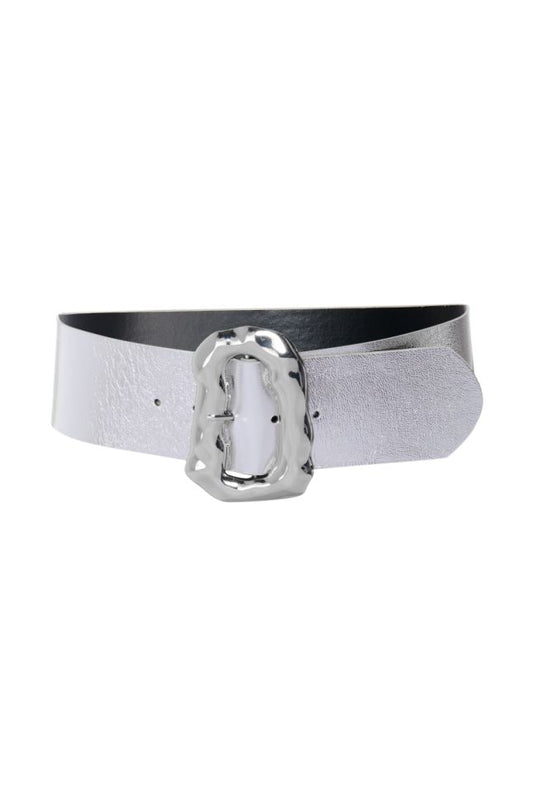 Silver metallic wide belt S