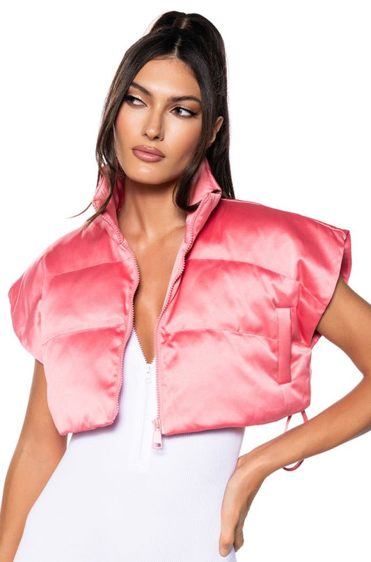 Pink Puffed Crop Vest Lg