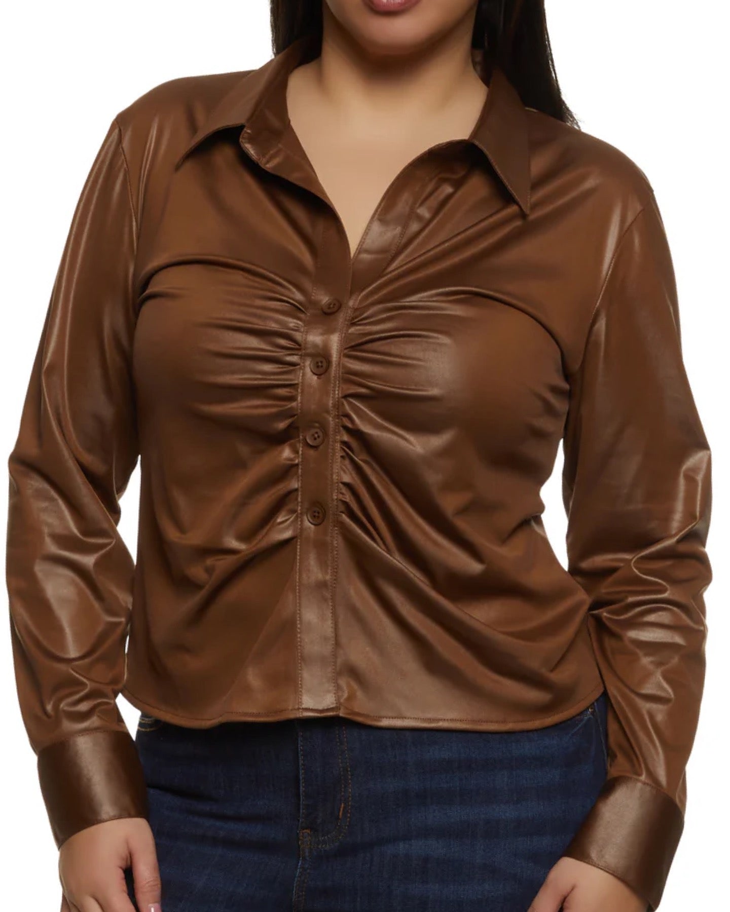 Ms Cocoa Brown faux leather top