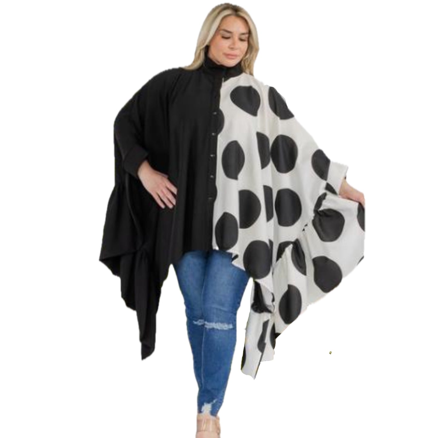 Batwing Ruffle Dot Tunic