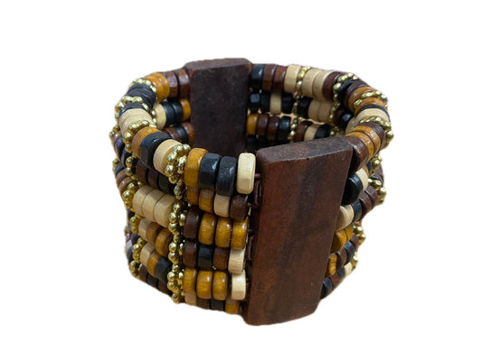 6 Row Wood Disc Bracelet