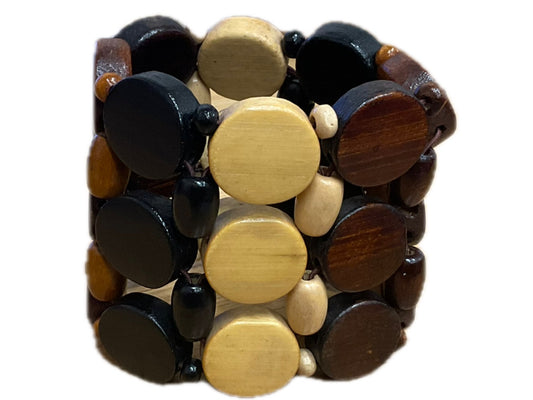 3 Row Wood Disc Bracelet