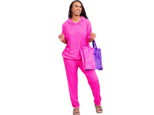 Fuchsia Hooded 2 pc Knit Set