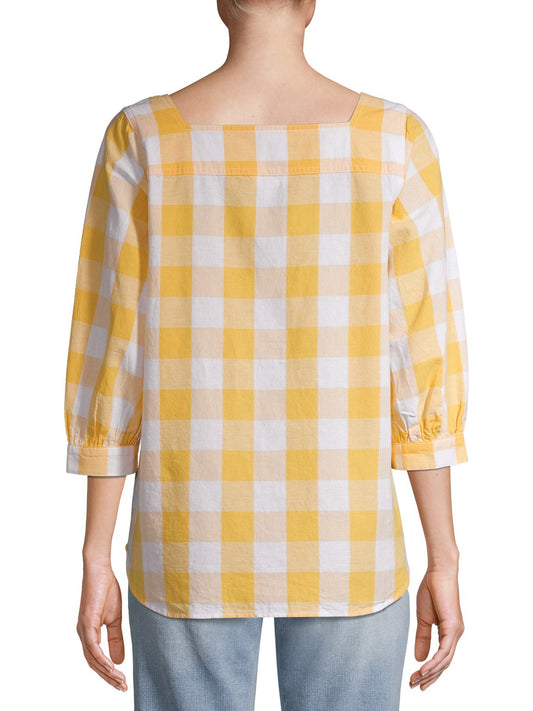 YELLOW WHITE CHECK TOP XL