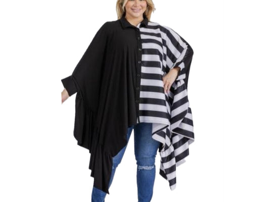 STRIPE RUFFLE CAPE