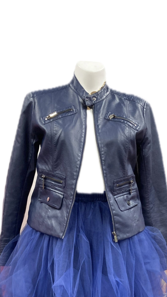 NAVY PU MOTO JACKET LG