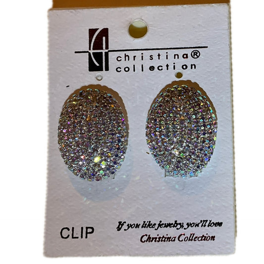 Oval AB Rhinestone Clip on Earrings