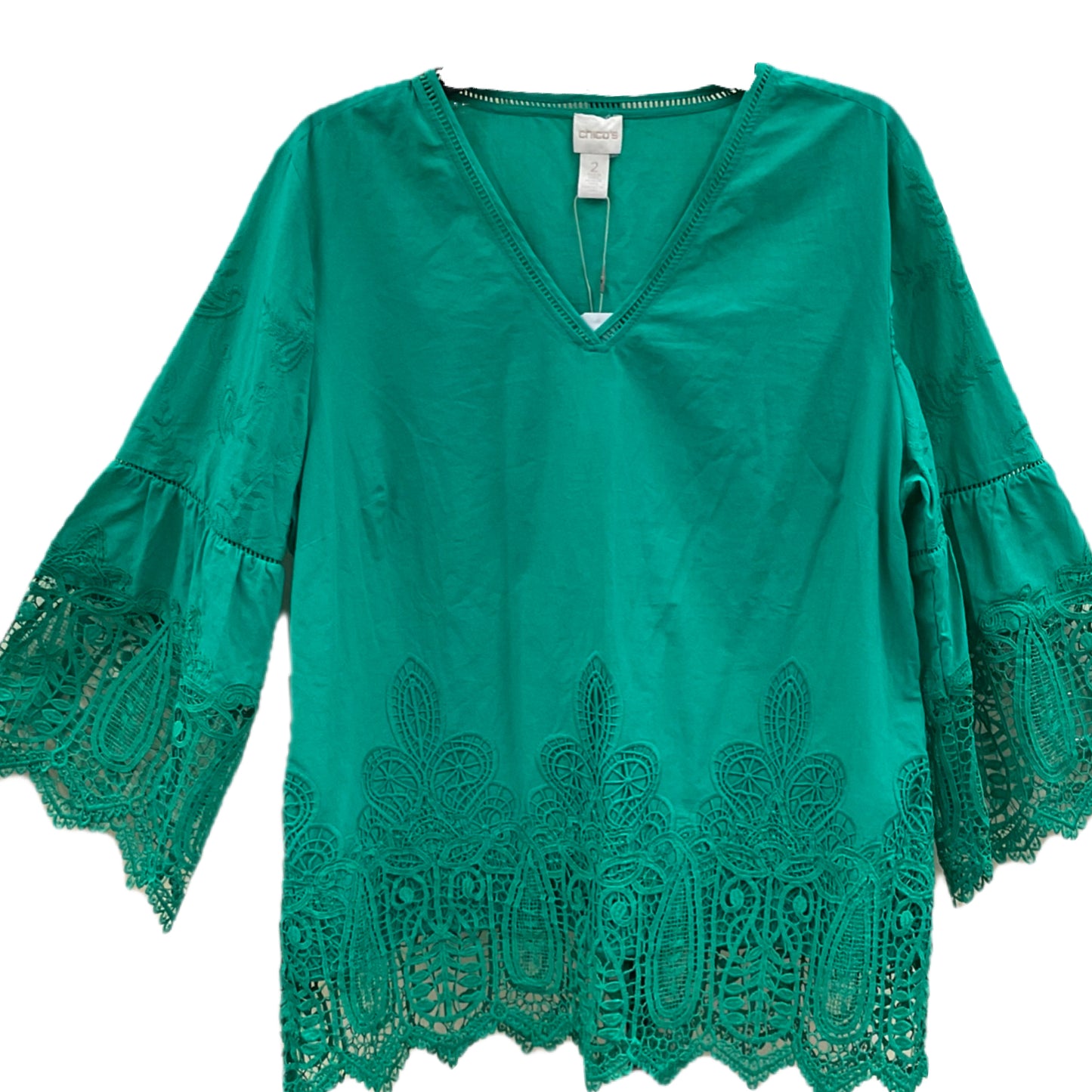 Green lace blouse Chicos 2