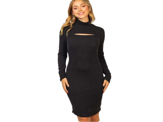 Black Ribbed Keyhole Dress