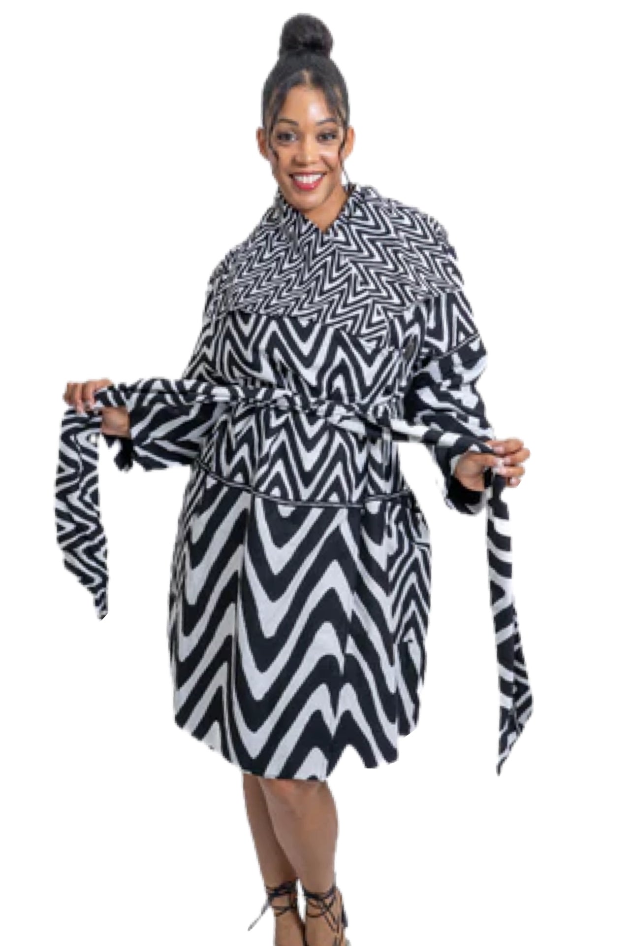 Black Retro Wrap high collar coat