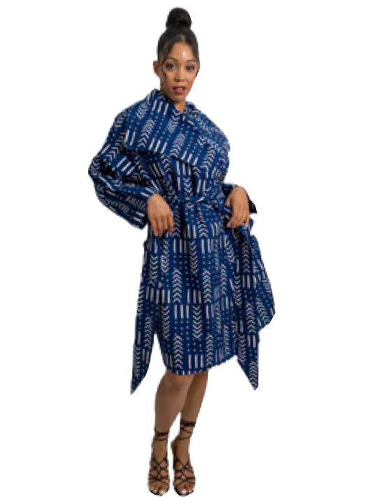 Ankara Blue Wrap high collar coat