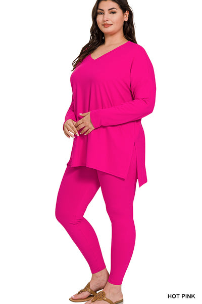 Hot Pink V neck Leisure set