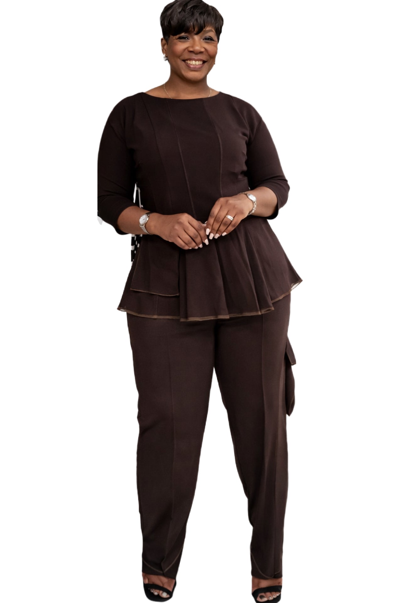 Brown peplum 2pc set