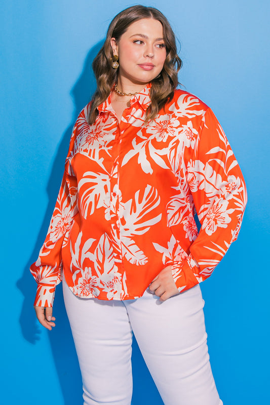 Tangerine Palms button front top