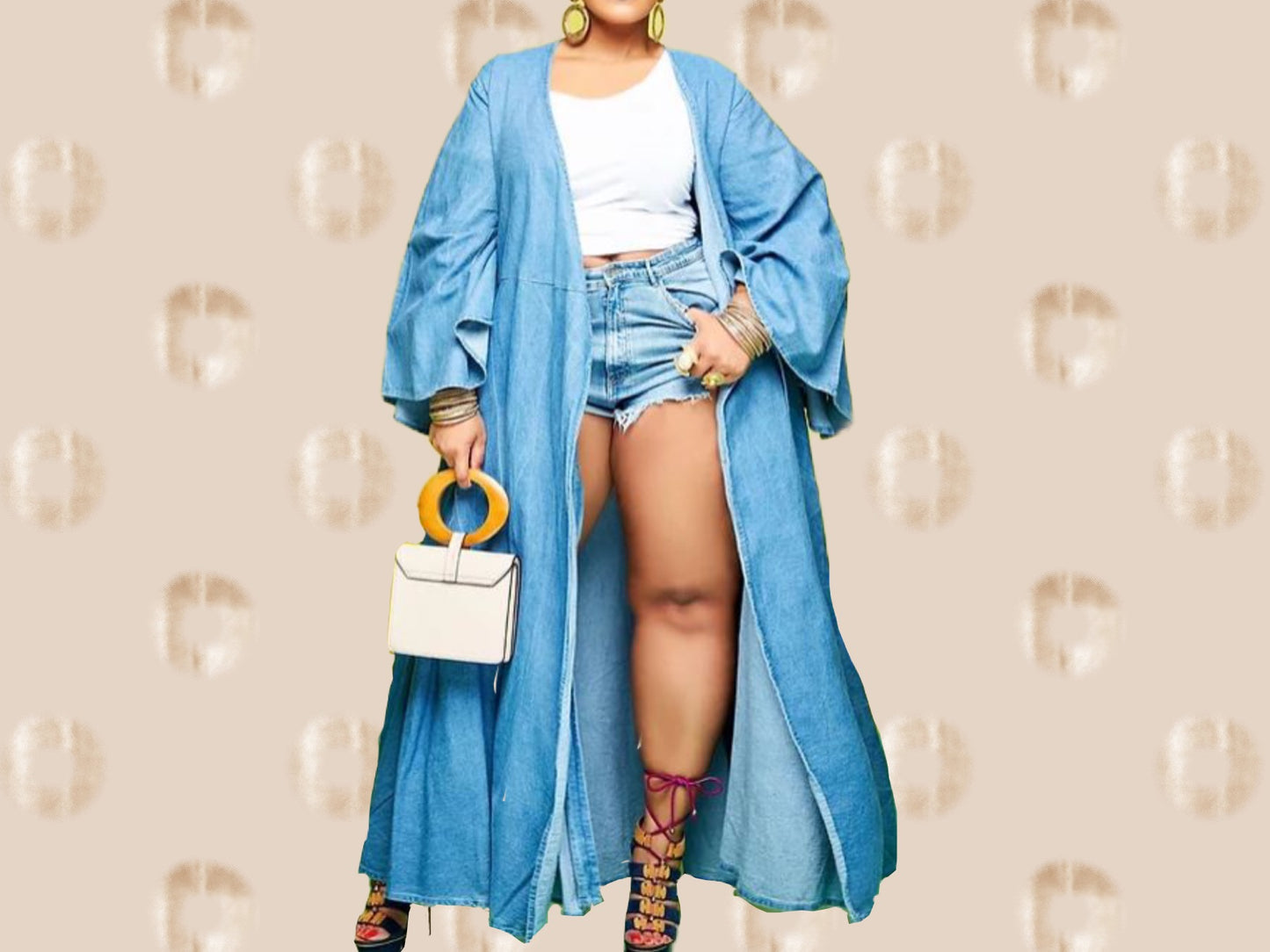 Bell sleeve denim wrap/duster O/S