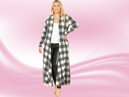 Fleece Buffalo plaid duster cream 1X