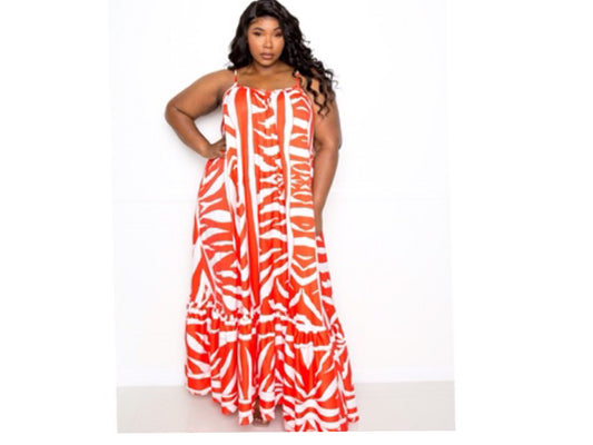 Tangerine Zebra Maxi Dress O/S