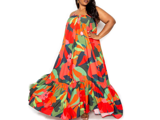 Orange Floral Maxi O/S