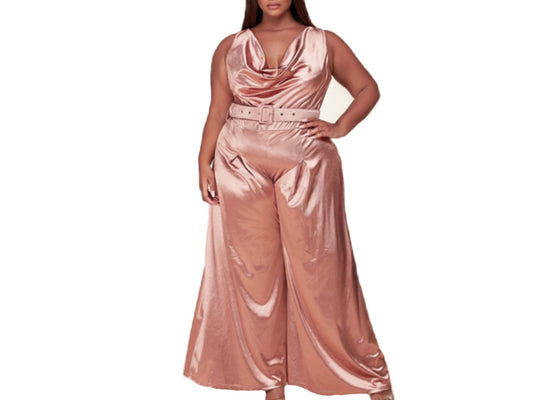 Cheers Satin Jumpsuit Rose 1x